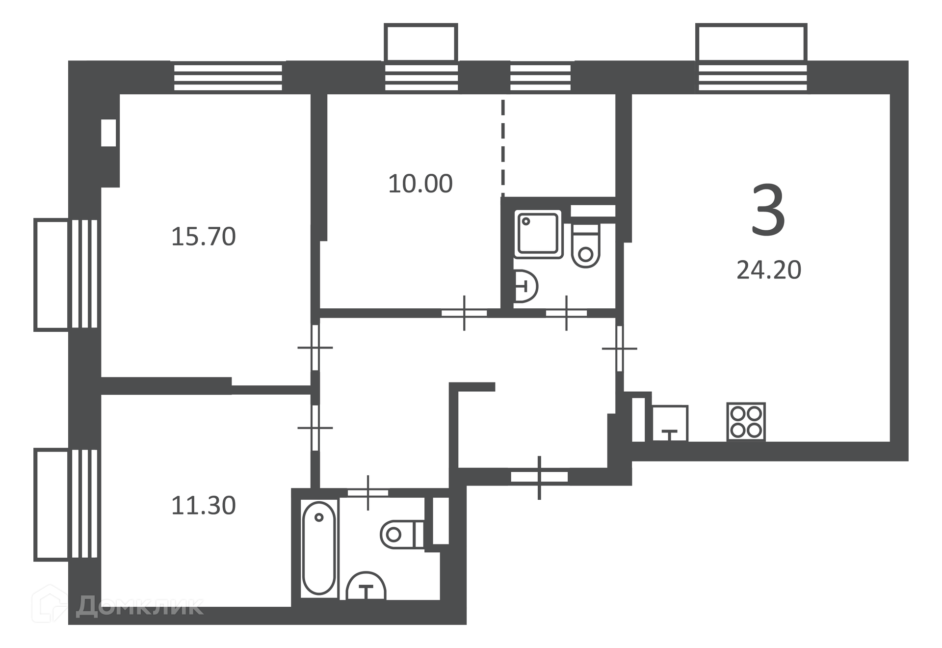 Планировка 3-комн. в ЖК «2-й Тушинский проезд, д. 1 (Московские кварталы)»