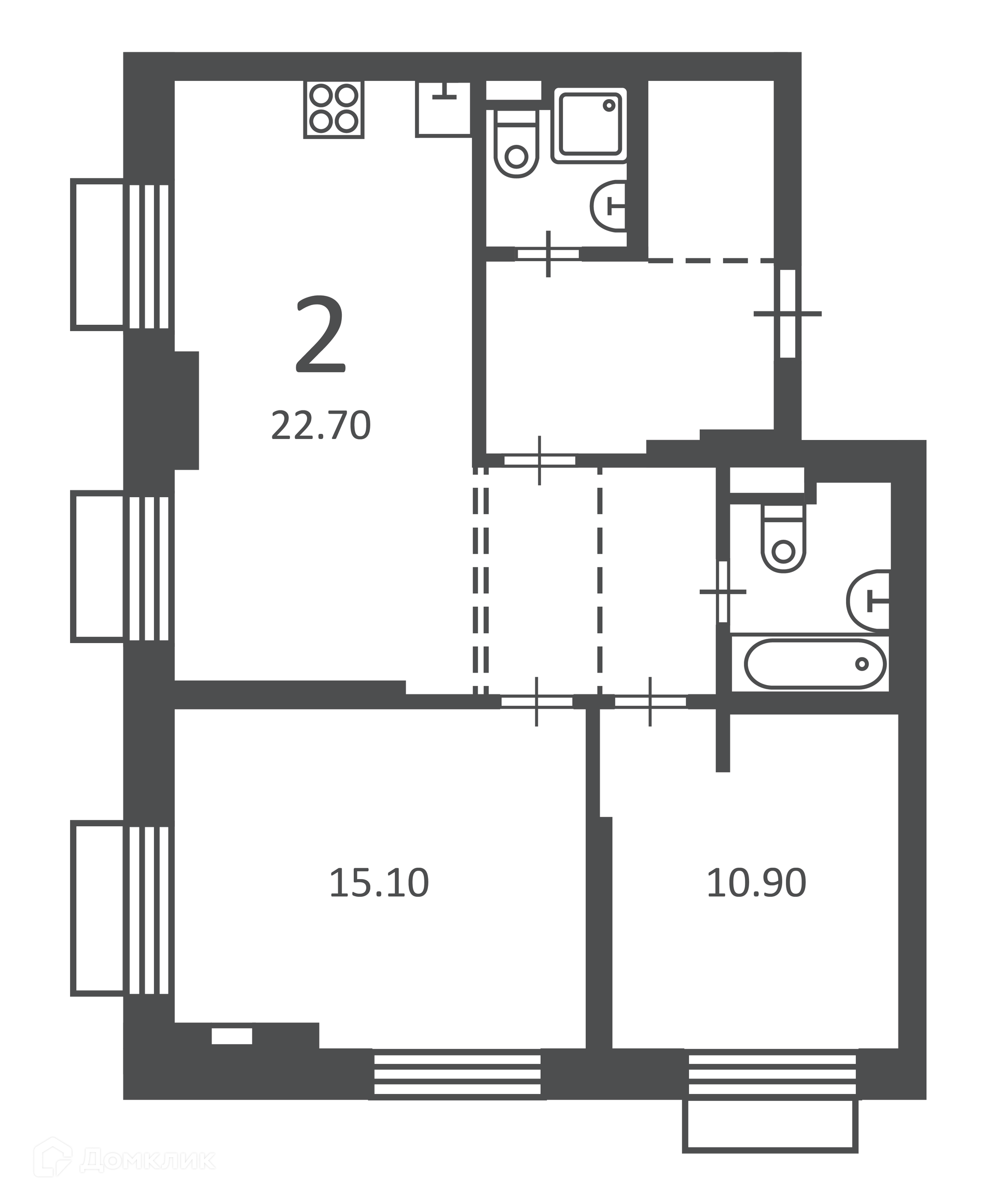 Планировка 2-комн. в ЖК «2-й Тушинский проезд, д. 1 (Московские кварталы)»