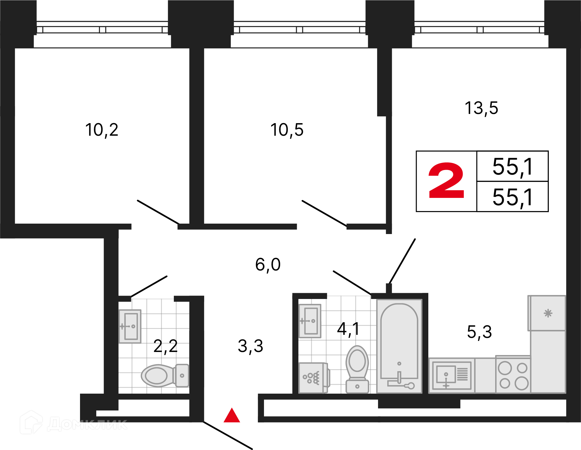 Планировка 2-комн. в ЖК «Бестселлер»