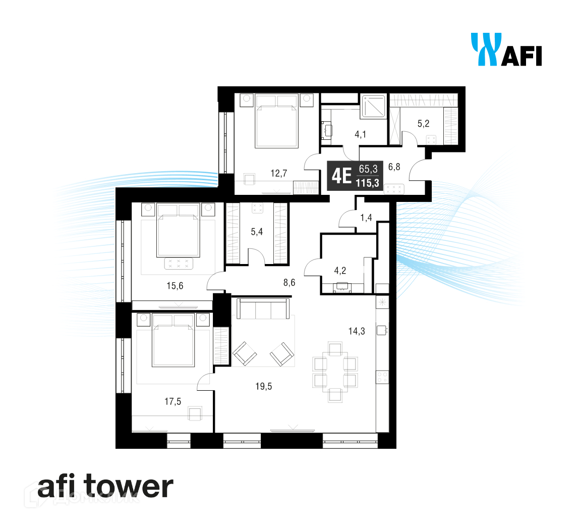 Планировка 4-комн. в ЖК «Afi Tower»