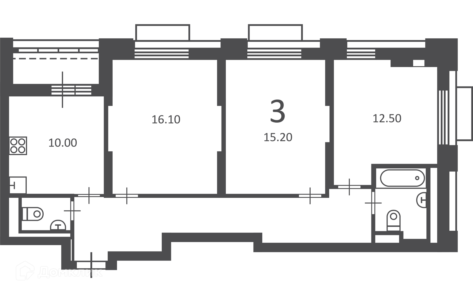 Планировка 3-комн. в ЖК «2-й Тушинский проезд, д. 1 (Московские кварталы)»