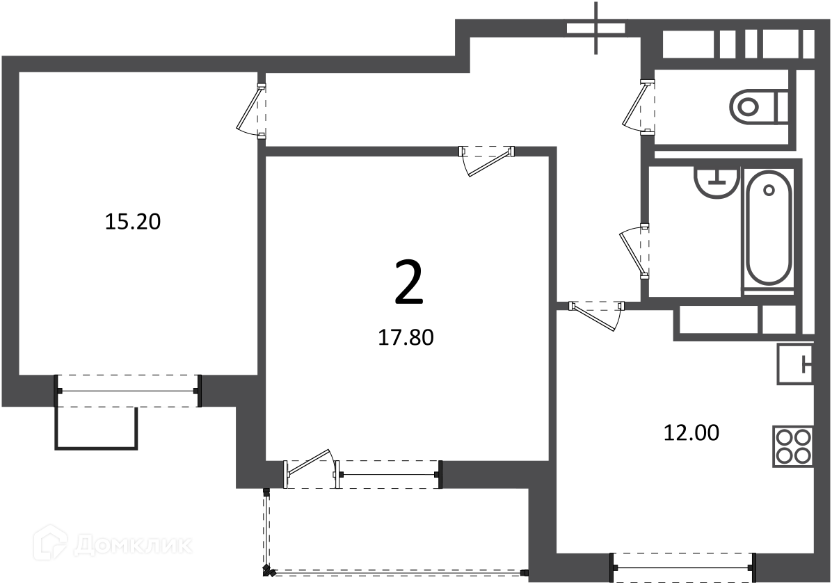 Планировка 2-комн. в ЖК «Балаклавский пр-кт, д. 17 (московские кварталы)»
