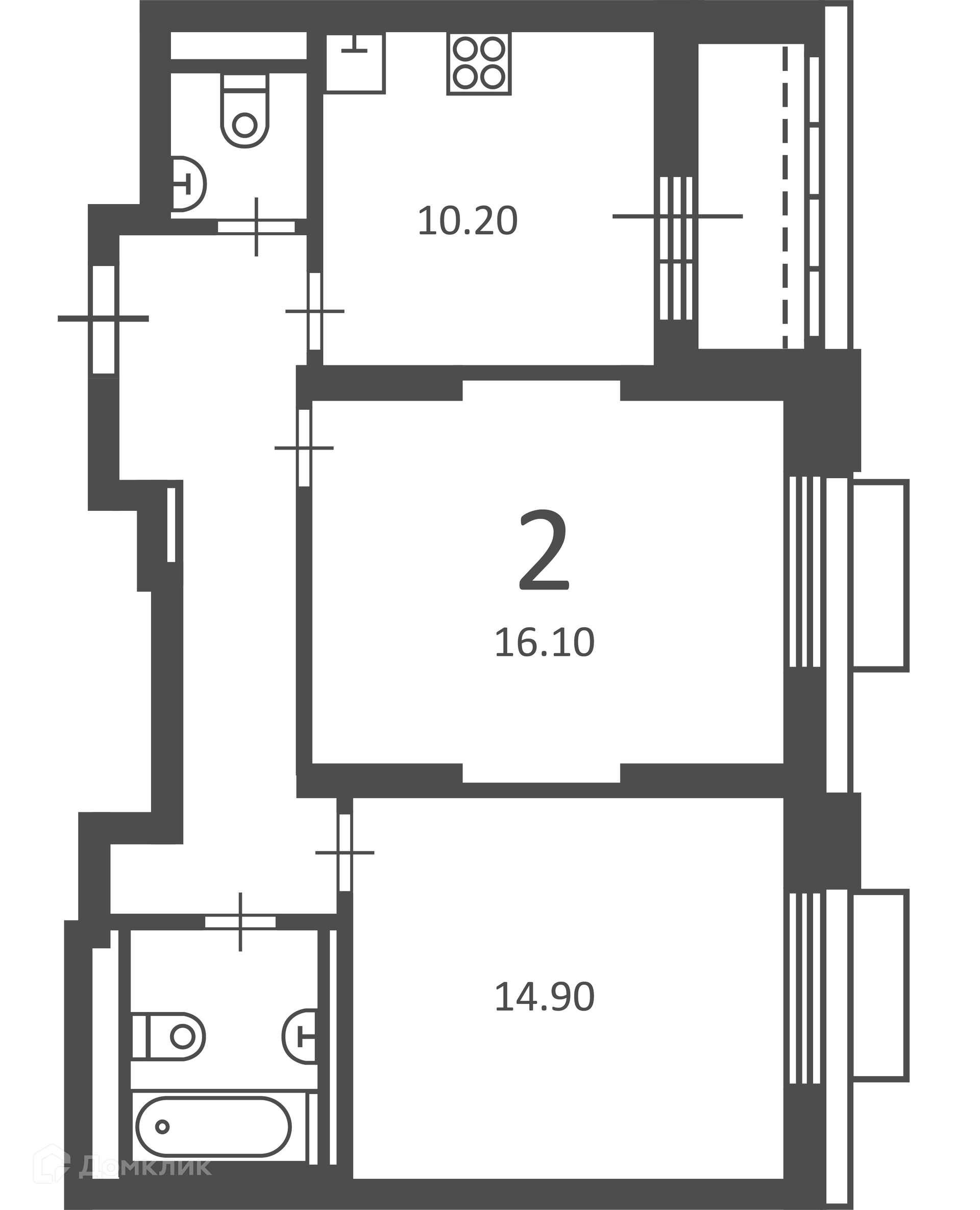 Планировка 2-комн. в ЖК «2-й Тушинский проезд, д. 1 (Московские кварталы)»