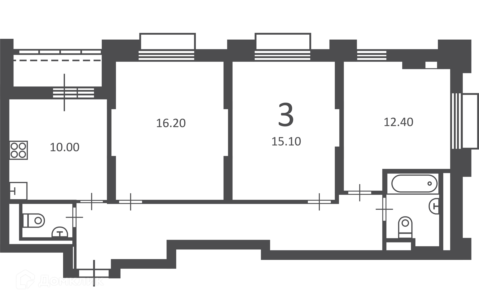 Планировка 3-комн. в ЖК «2-й Тушинский проезд, д. 1 (Московские кварталы)»