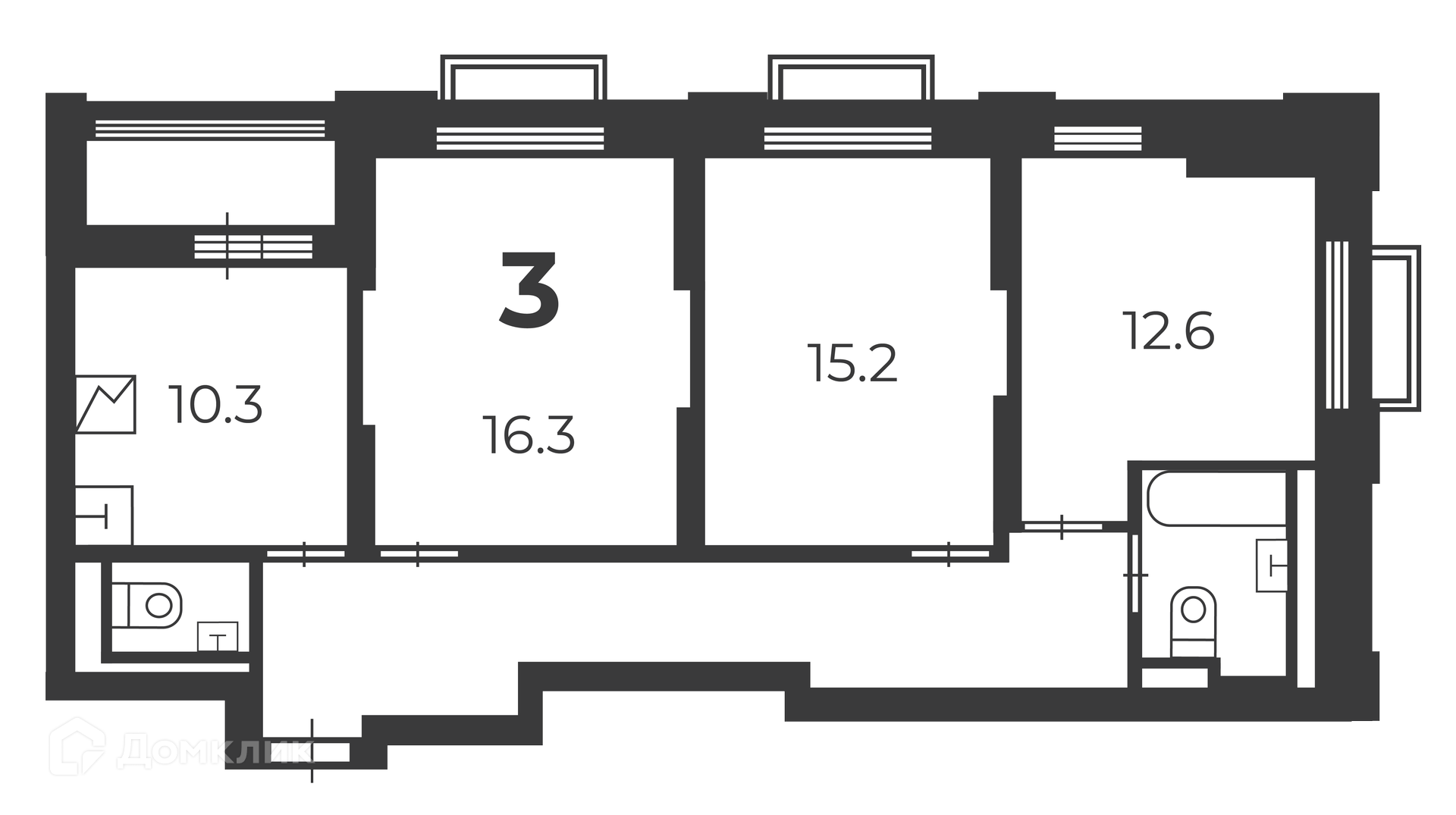 Планировка 3-комн. в ЖК «2-й Тушинский проезд, д. 1 (Московские кварталы)»