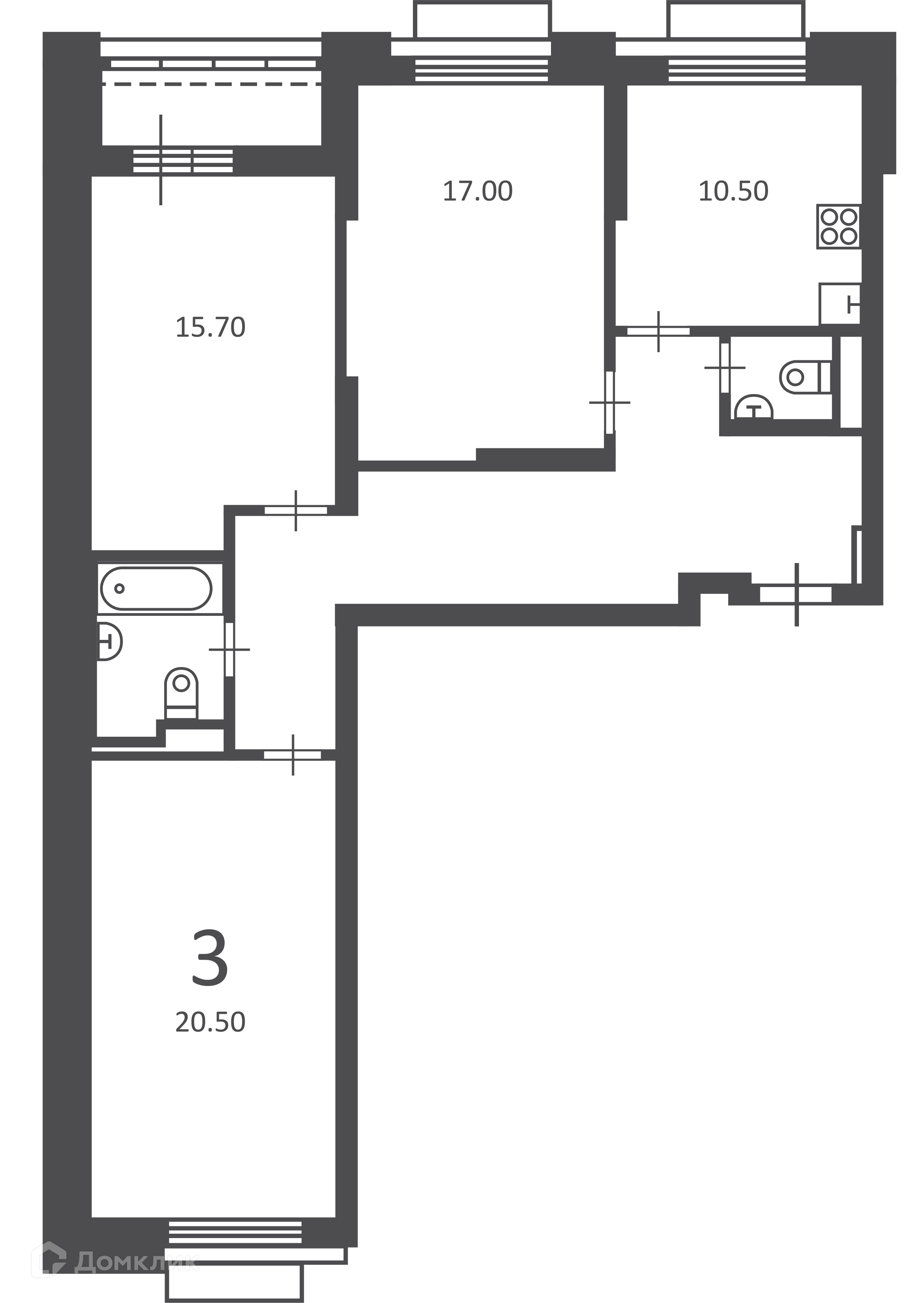 Планировка 3-комн. в ЖК «2-й Тушинский проезд, д. 1 (Московские кварталы)»