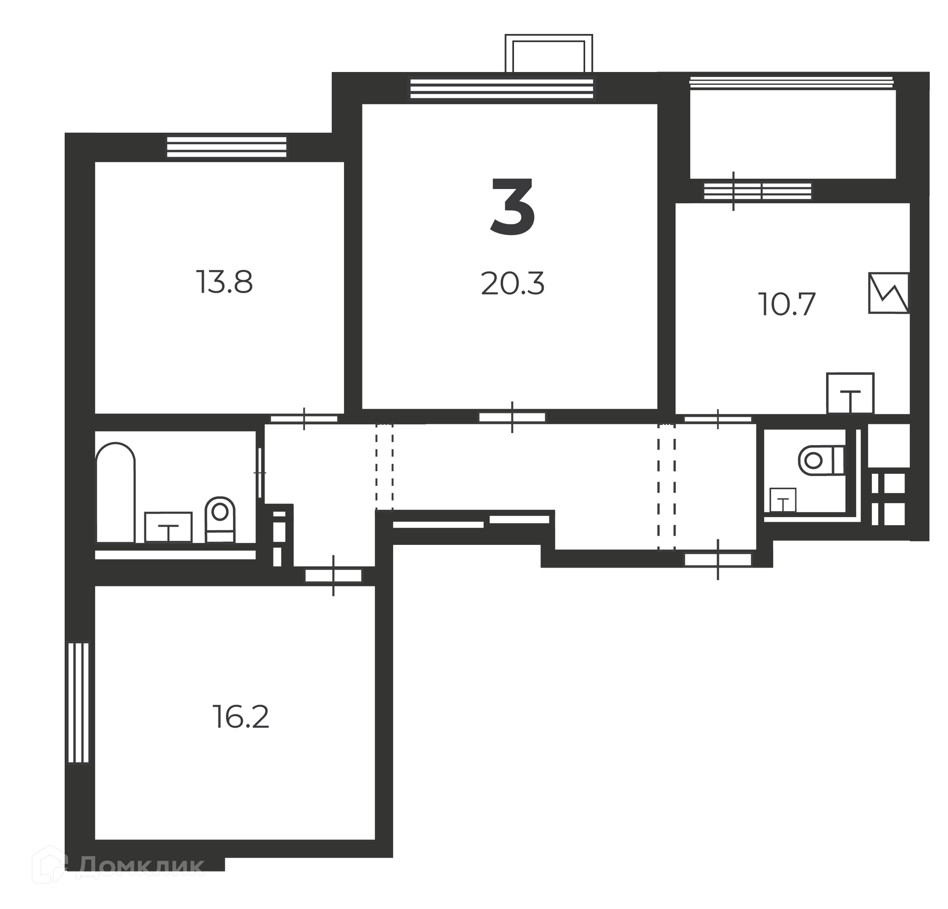 Планировка 3-комн. в ЖК «Боровский проезд, д. 1 (Московские кварталы)»