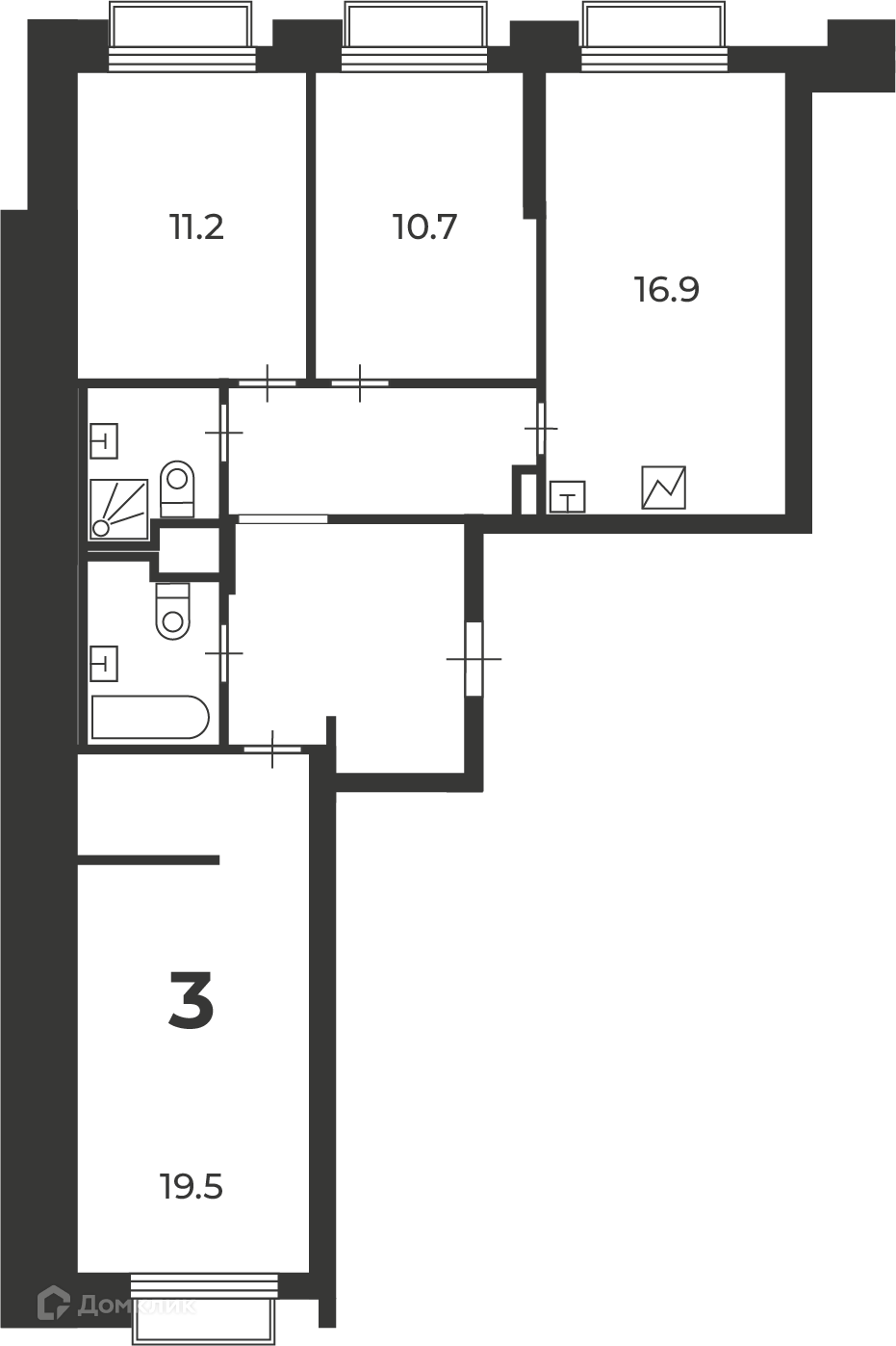 Планировка 3-комн. в ЖК «2-й Тушинский проезд, д. 1 (Московские кварталы)»