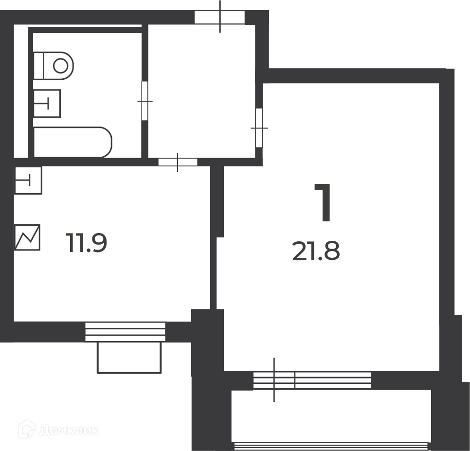 Планировка 1-комн. в ЖК «Бегичева, д. 2 (Московские кварталы)»