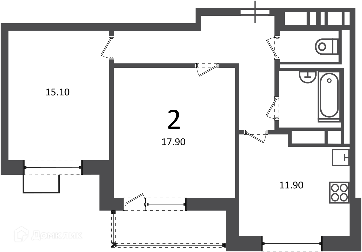 Планировка 2-комн. в ЖК «Балаклавский пр-кт, д. 17 (московские кварталы)»