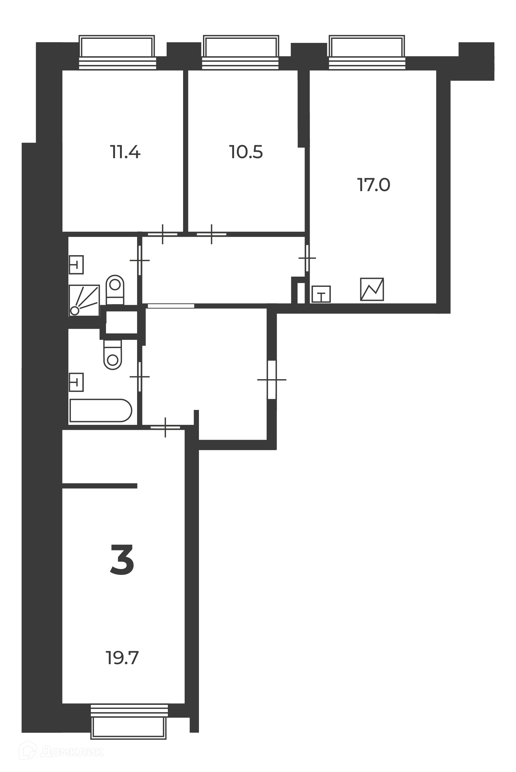 Планировка 3-комн. в ЖК «2-й Тушинский проезд, д. 1 (Московские кварталы)»