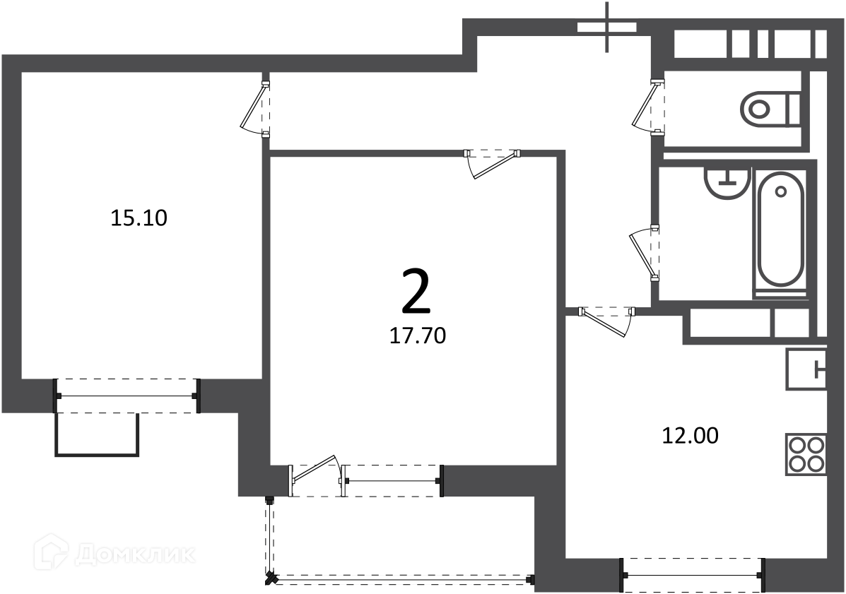 Планировка 2-комн. в ЖК «Балаклавский пр-кт, д. 17 (московские кварталы)»