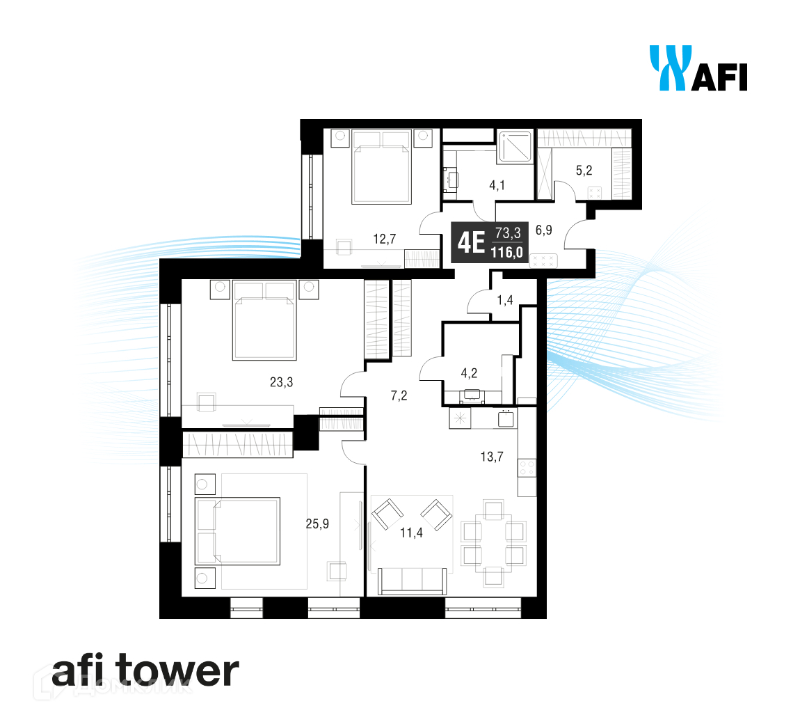 Планировка 4-комн. в ЖК «Afi Tower»