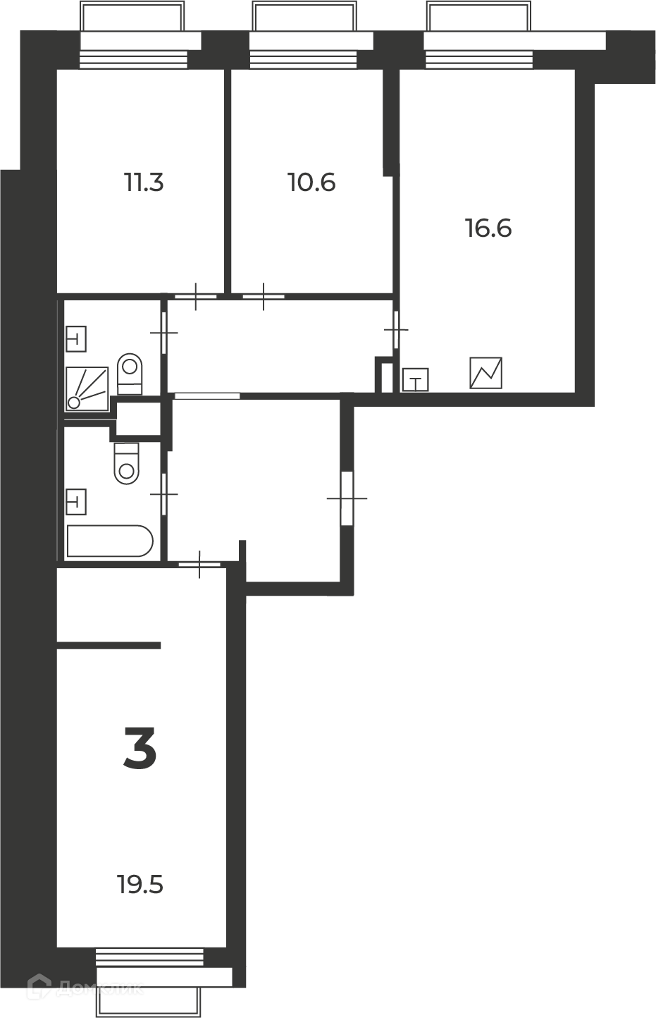Планировка 3-комн. в ЖК «2-й Тушинский проезд, д. 1 (Московские кварталы)»