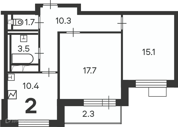 Планировка 2-комн. в ЖК «Балаклавский пр-кт, д. 17 (московские кварталы)»