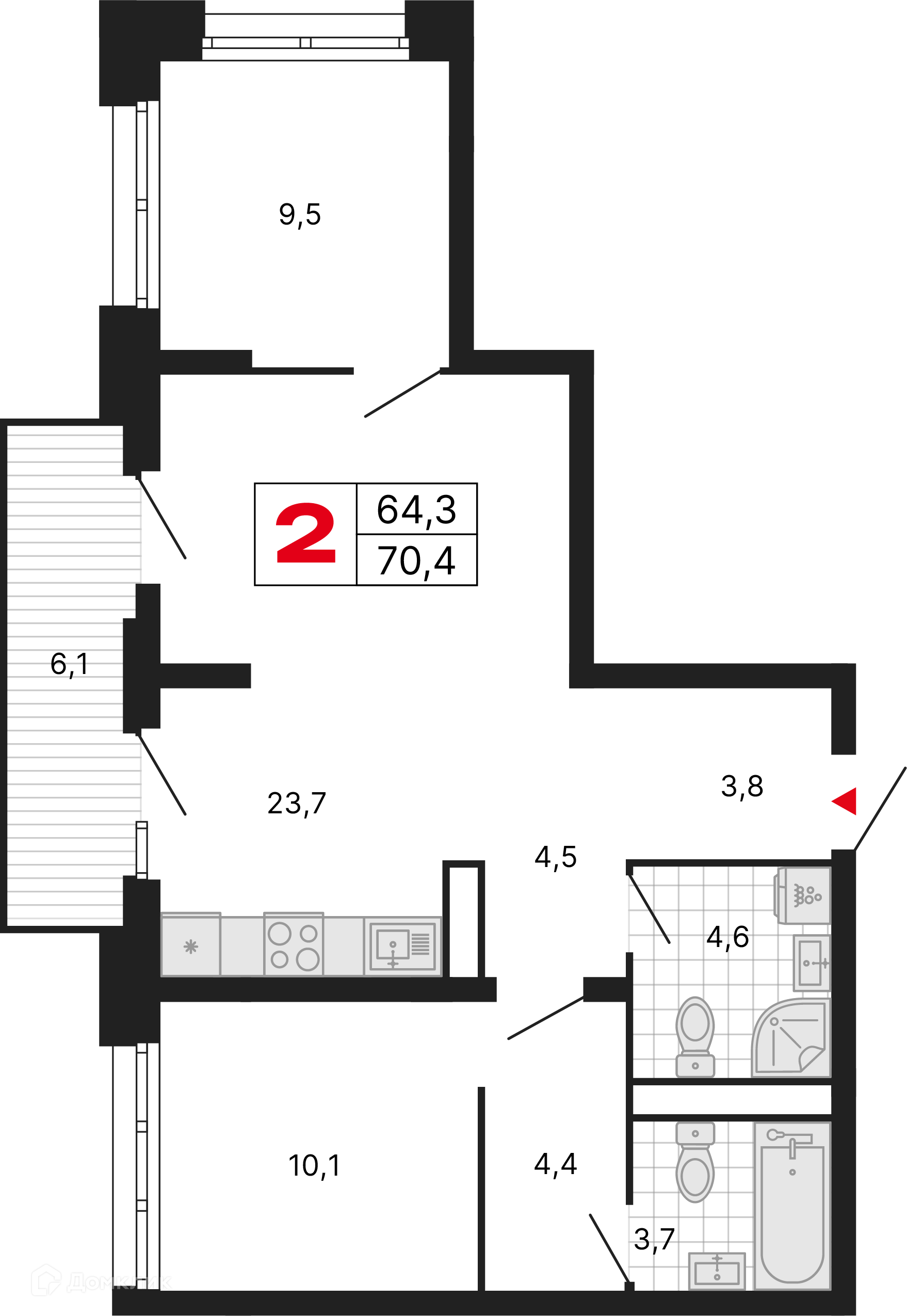 Планировка 2-комн. в ЖК «Бестселлер»