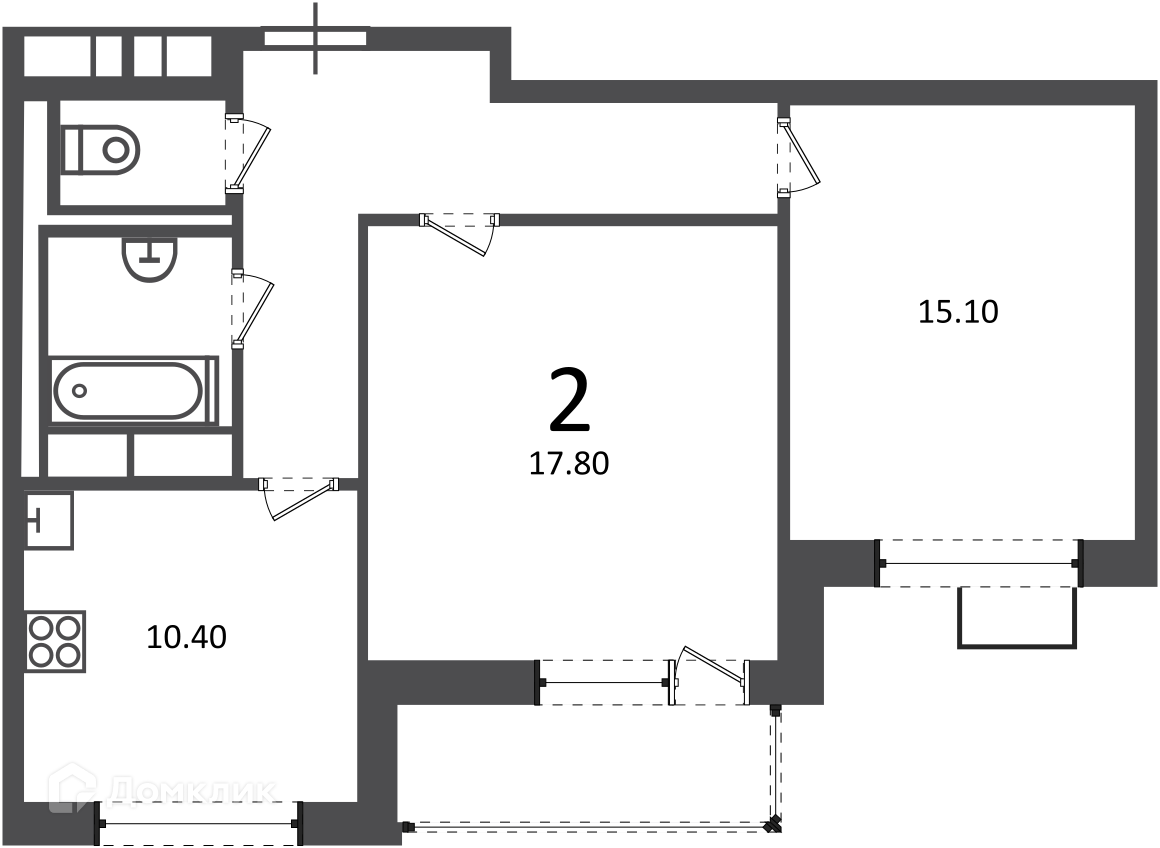 Планировка 2-комн. в ЖК «Балаклавский пр-кт, д. 17 (московские кварталы)»