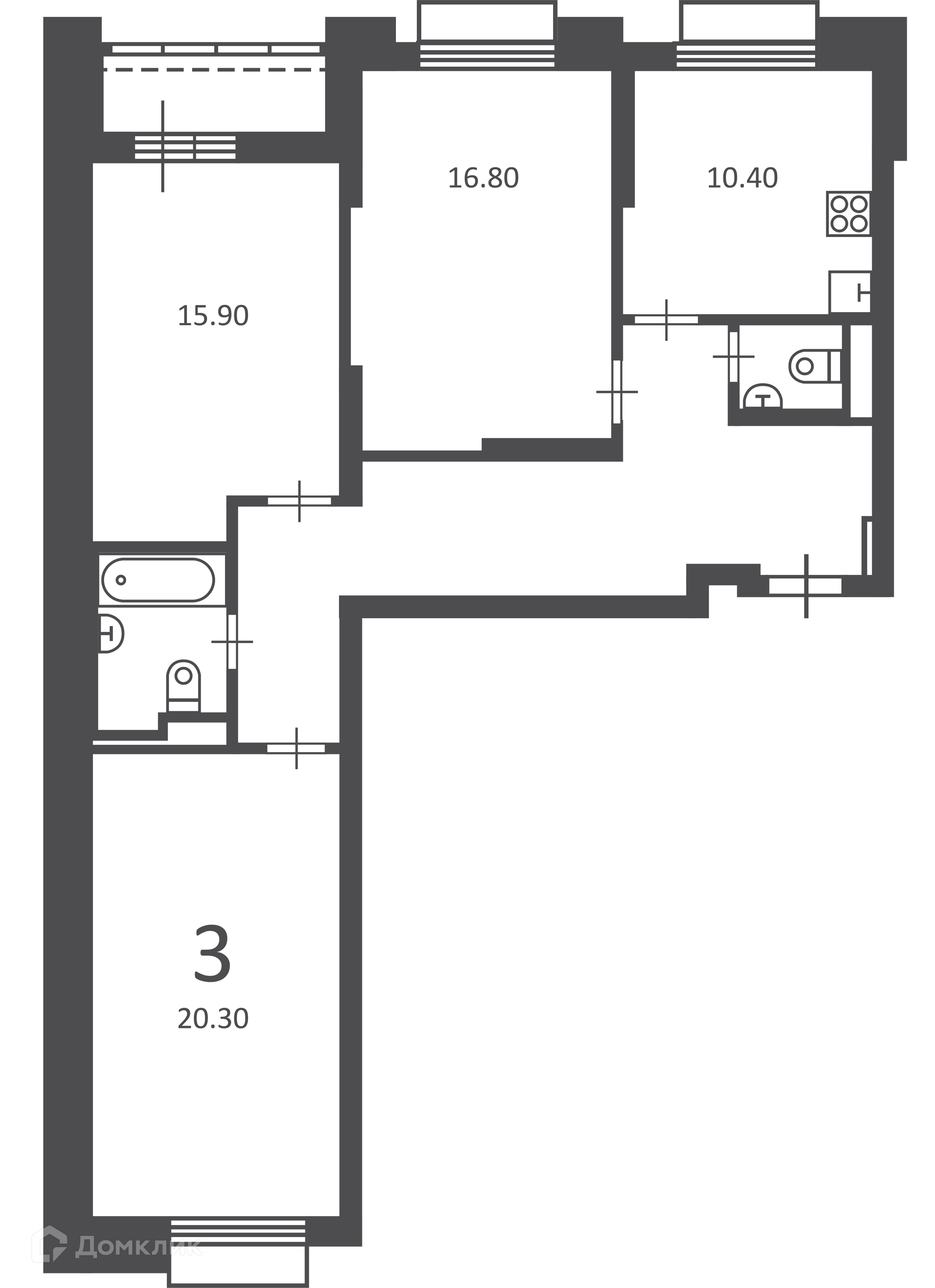 Планировка 3-комн. в ЖК «2-й Тушинский проезд, д. 1 (Московские кварталы)»