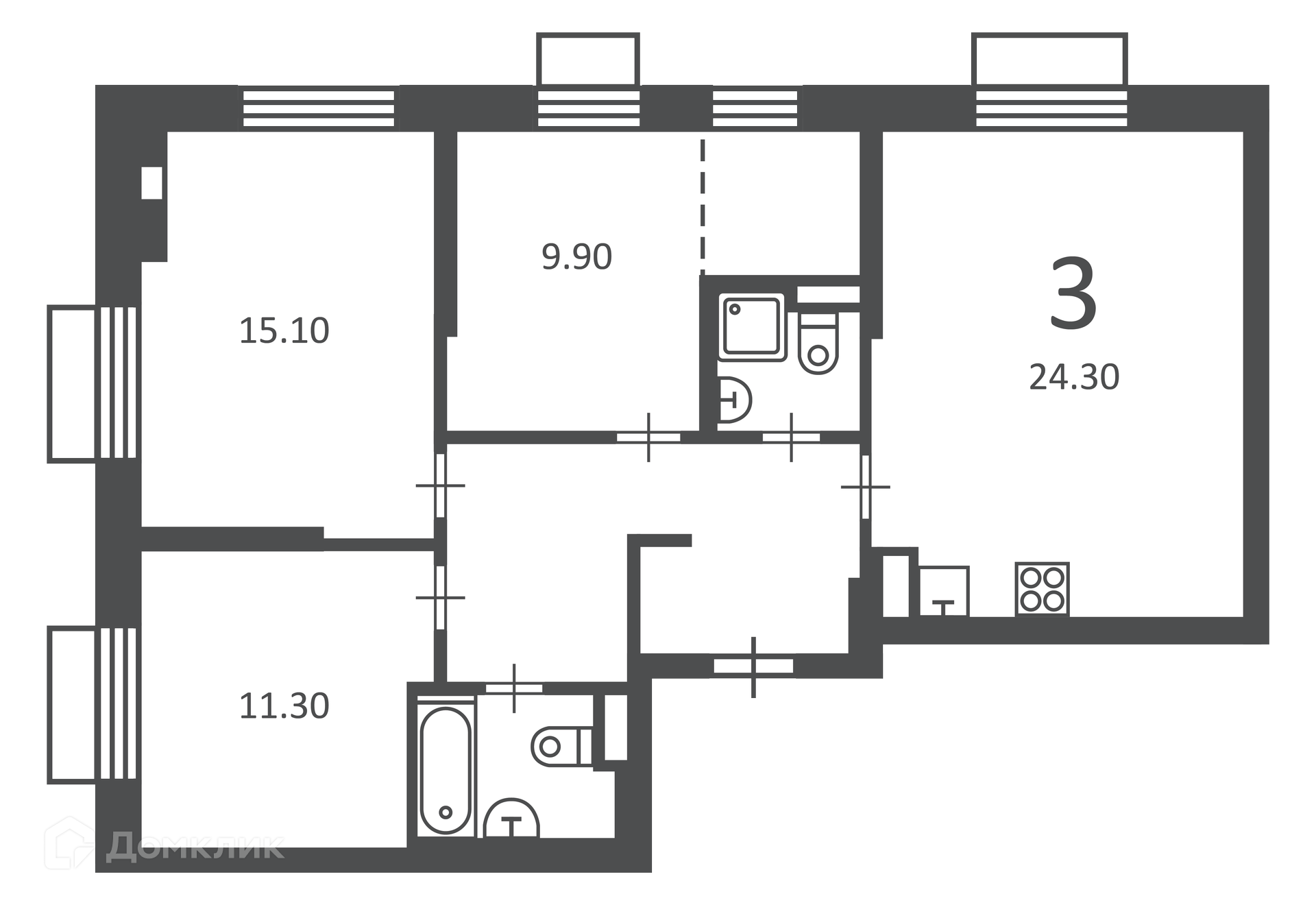 Планировка 3-комн. в ЖК «2-й Тушинский проезд, д. 1 (Московские кварталы)»