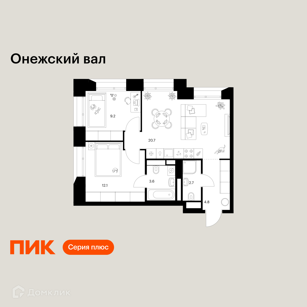 Планировка 2-комн. в ЖК «Онежский вал»