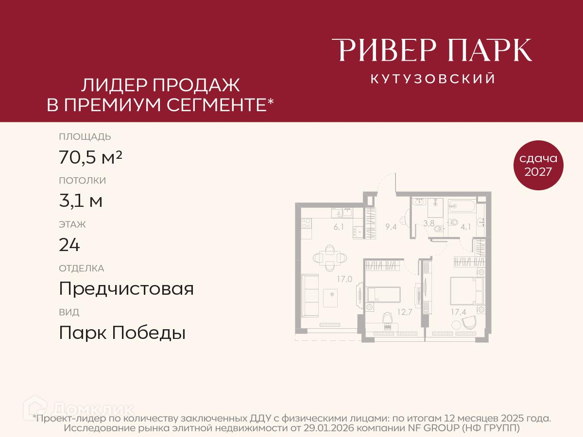 Планировка 3-комн. в ЖК «Ривер Парк Кутузовский»