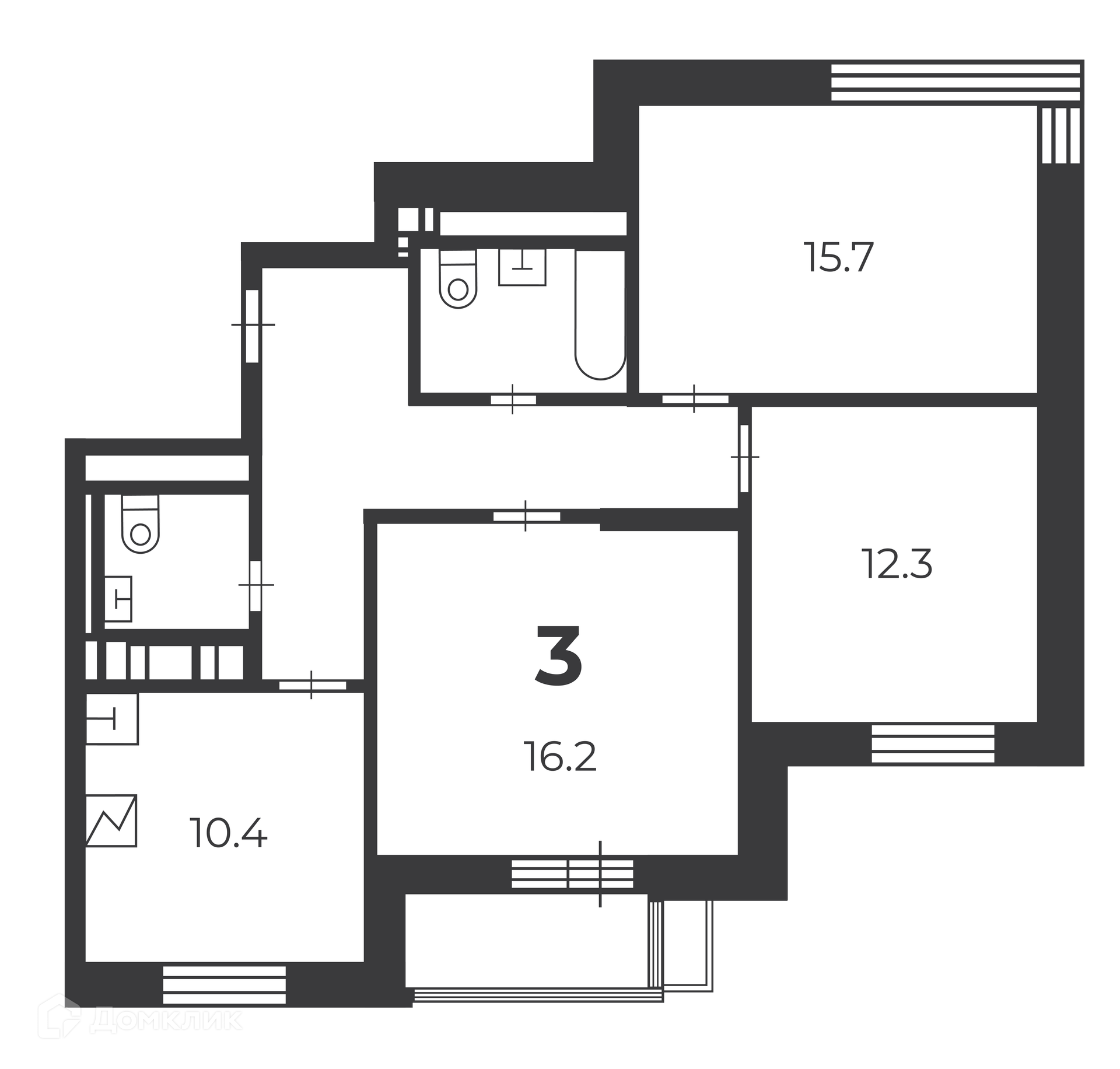 Планировка 3-комн. в ЖК «Летчика Бабушкина, 29 к. 5 (Московские кварталы)»