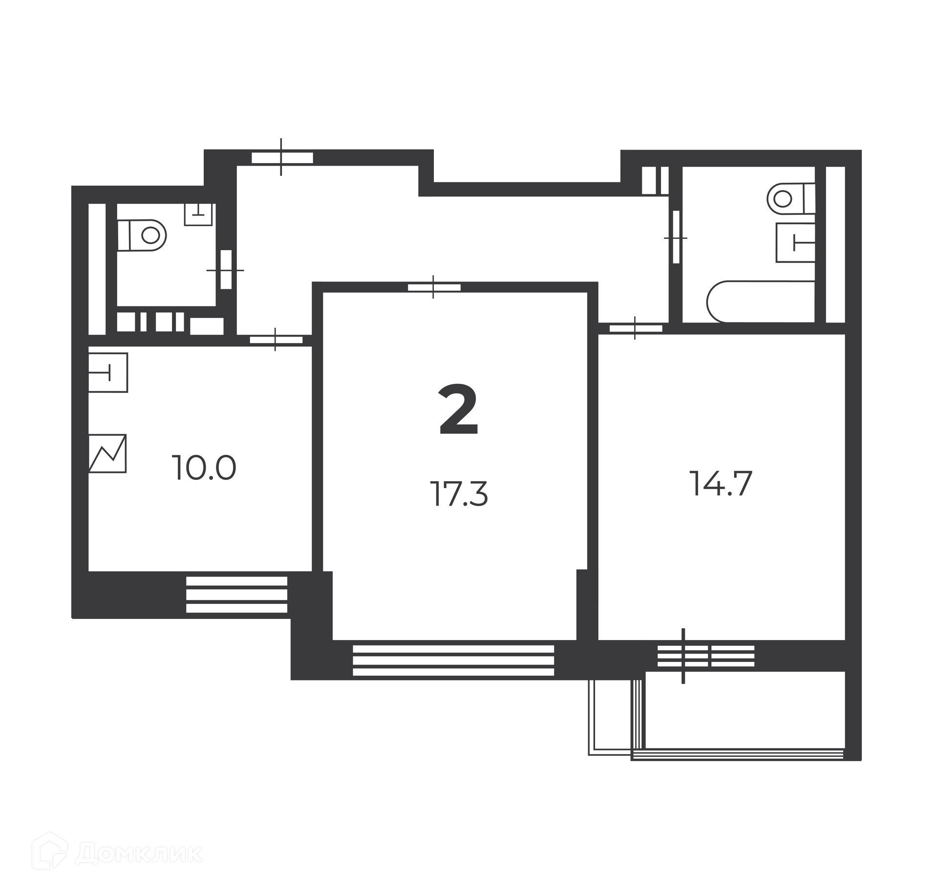Планировка 2-комн. в ЖК «Летчика Бабушкина, 29 к. 5 (Московские кварталы)»