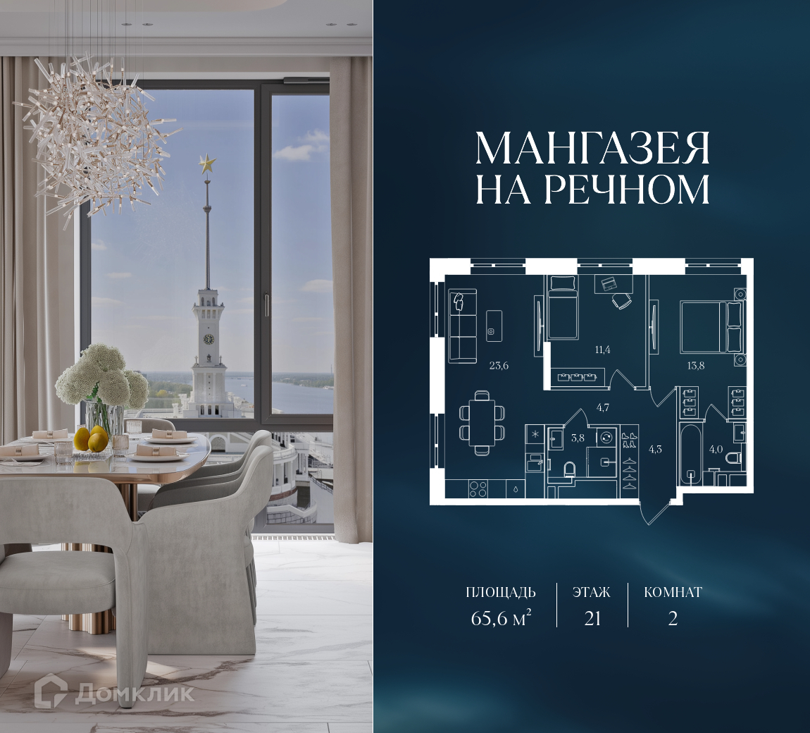 Планировка 2-комн. в ЖК «Мангазея на Речном»