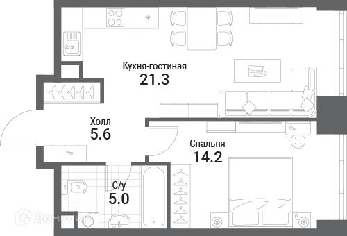 Планировка 1-комн. в ЖК «Нагатино Ай-Лэнд»