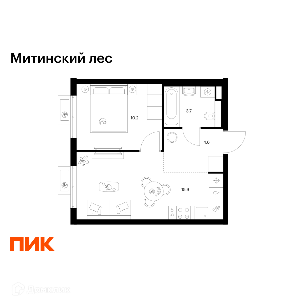 Планировка 1-комн. в ЖК «Митинский лес»