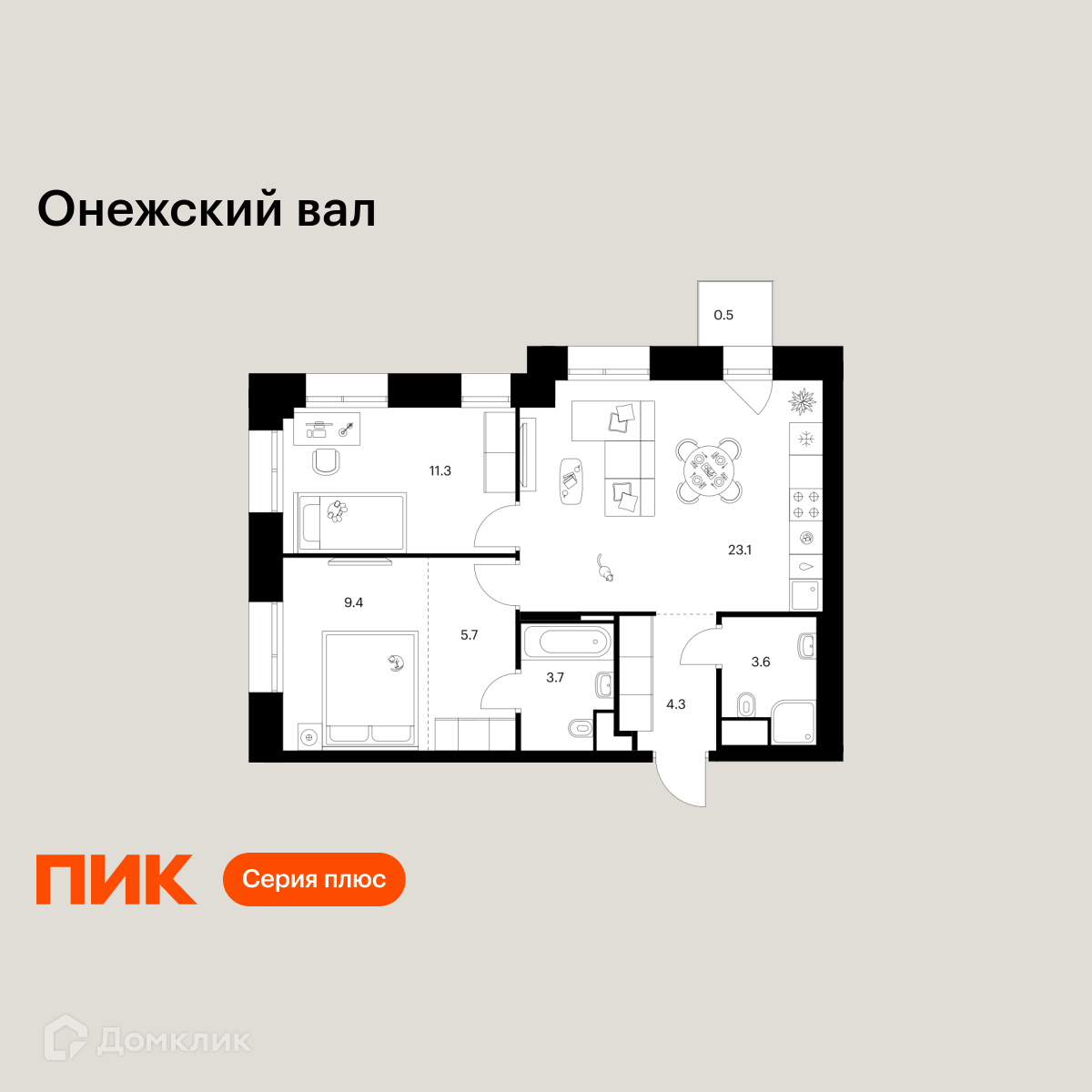 Планировка 2-комн. в ЖК «Онежский вал»