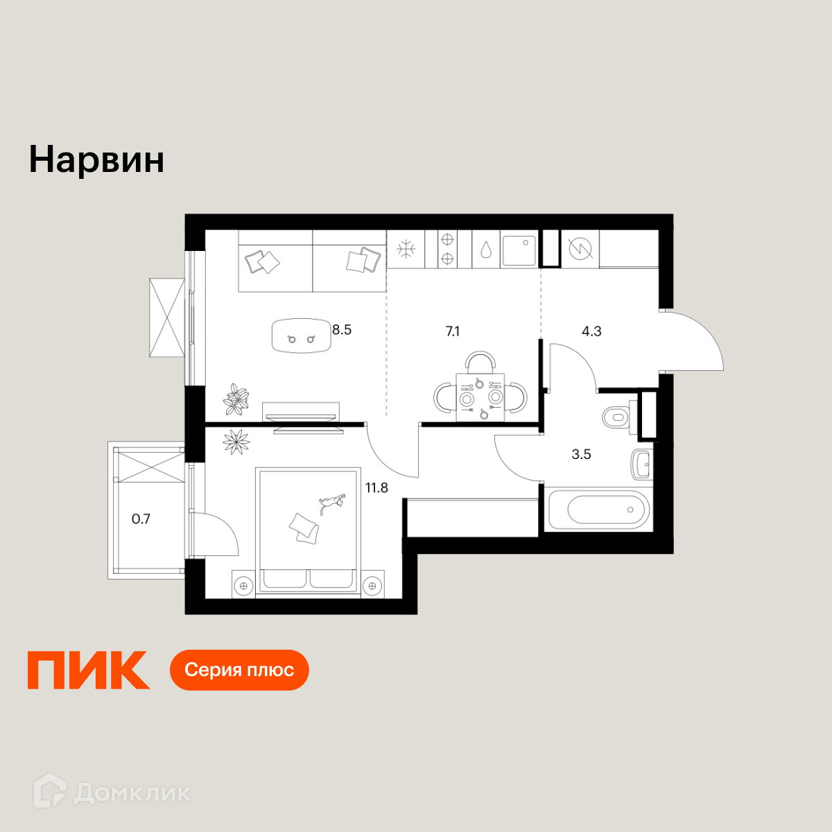 Планировка 2-комн. в ЖК «Нарвин»