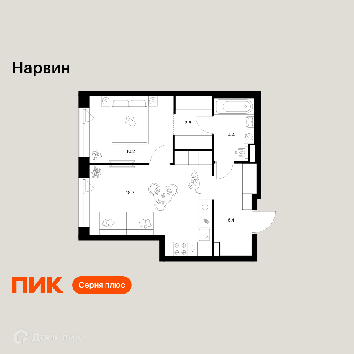 Планировка 1-комн. в ЖК «Нарвин»