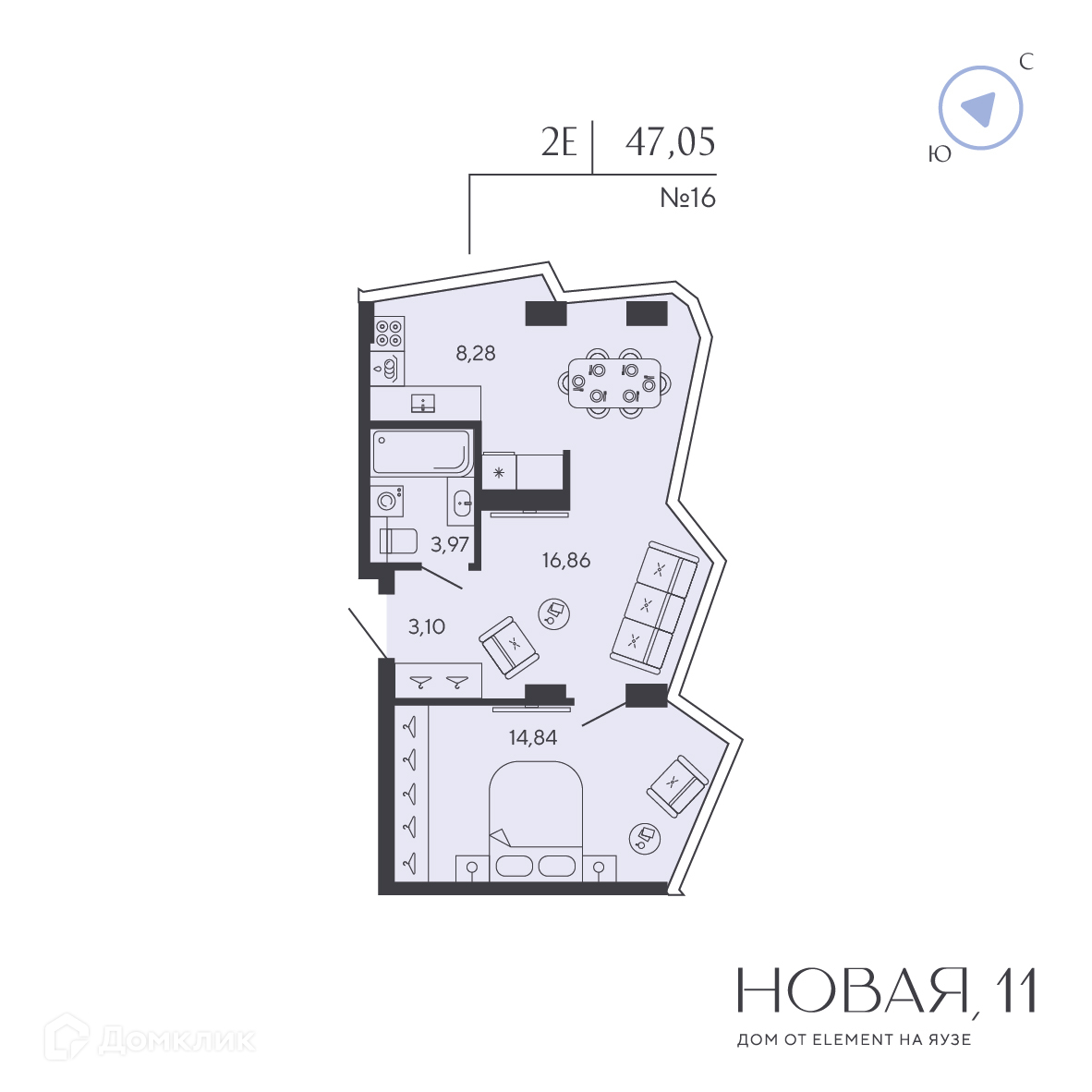 Планировка 1-комн. в ЖК «Новая, 11»