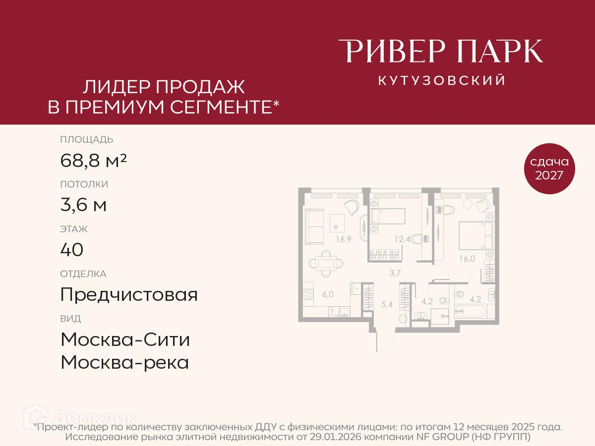 Планировка 3-комн. в ЖК «Ривер Парк Кутузовский»