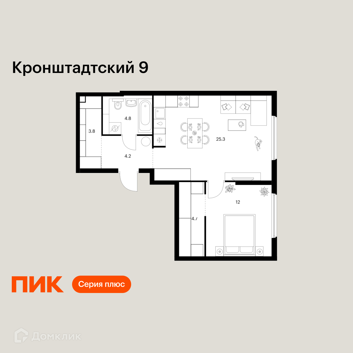 Планировка 1-комн. в ЖК «Кронштадтский 9»