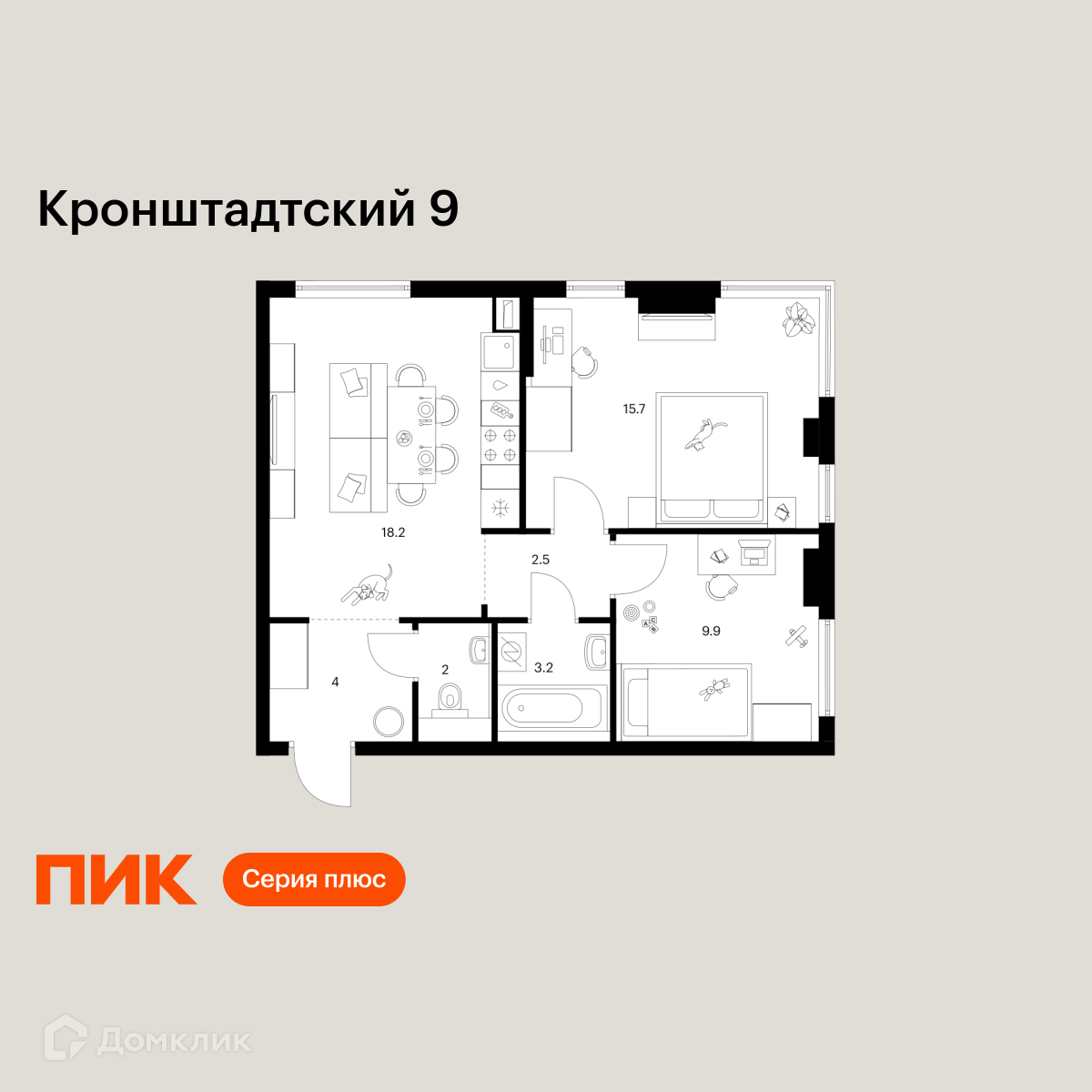 Планировка 2-комн. в ЖК «Кронштадтский 9»