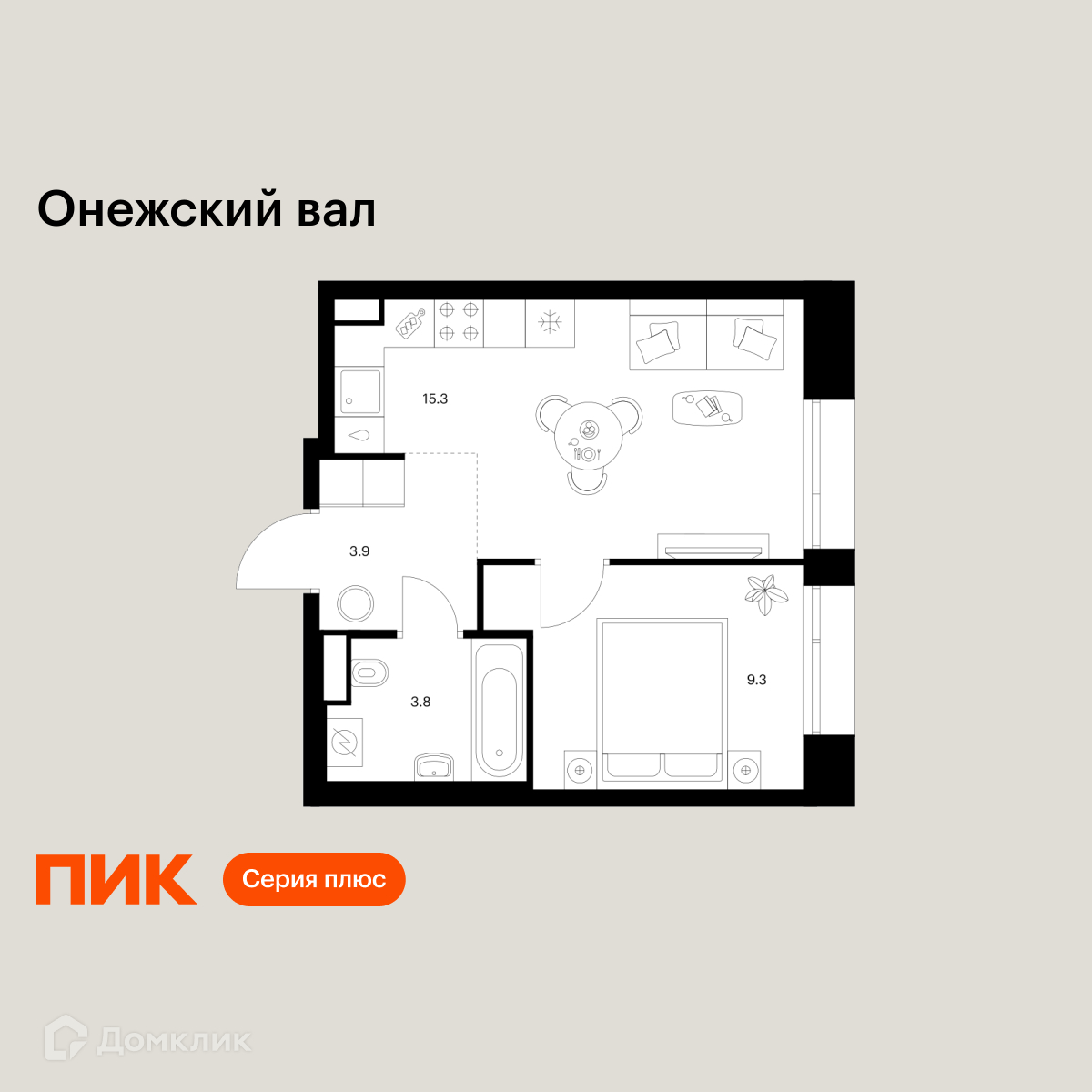 Планировка 1-комн. в ЖК «Онежский вал»
