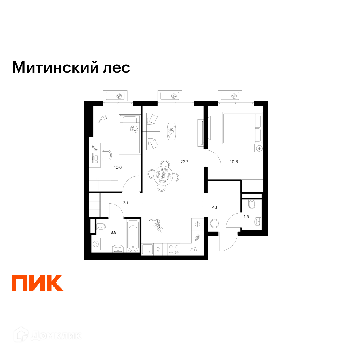 Планировка 2-комн. в ЖК «Митинский лес»