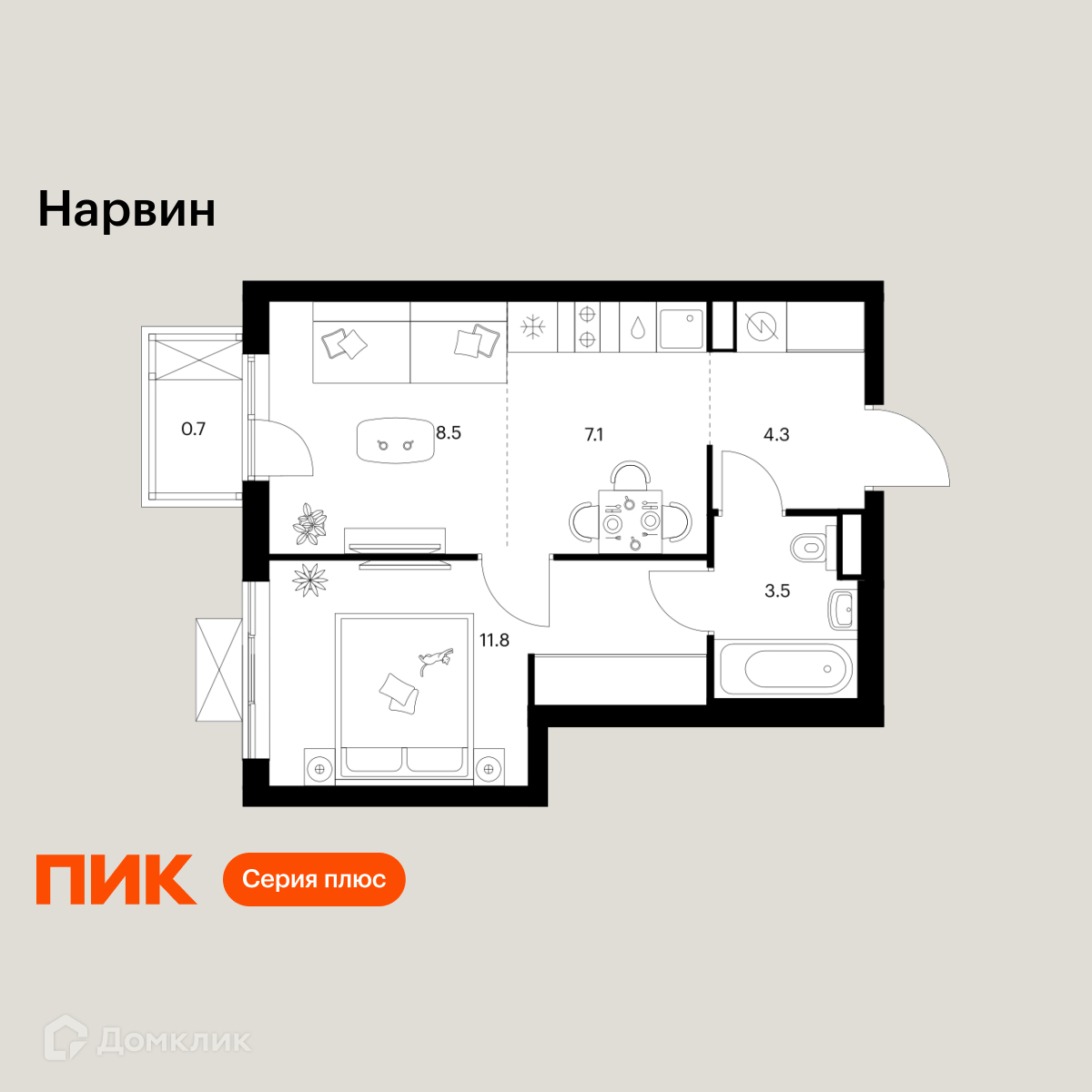 Планировка 2-комн. в ЖК «Нарвин»