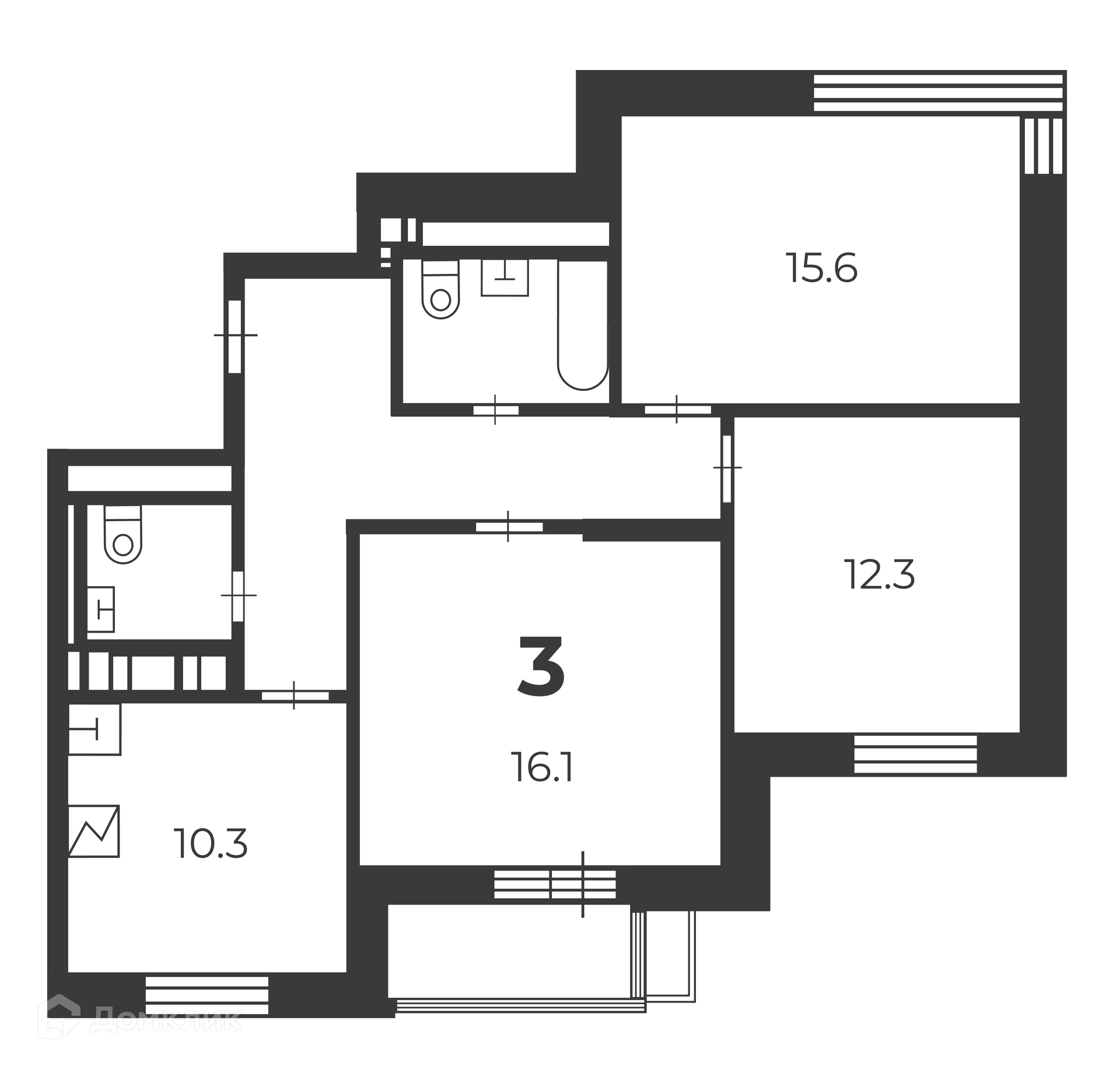 Планировка 3-комн. в ЖК «Летчика Бабушкина, 29 к. 5 (Московские кварталы)»