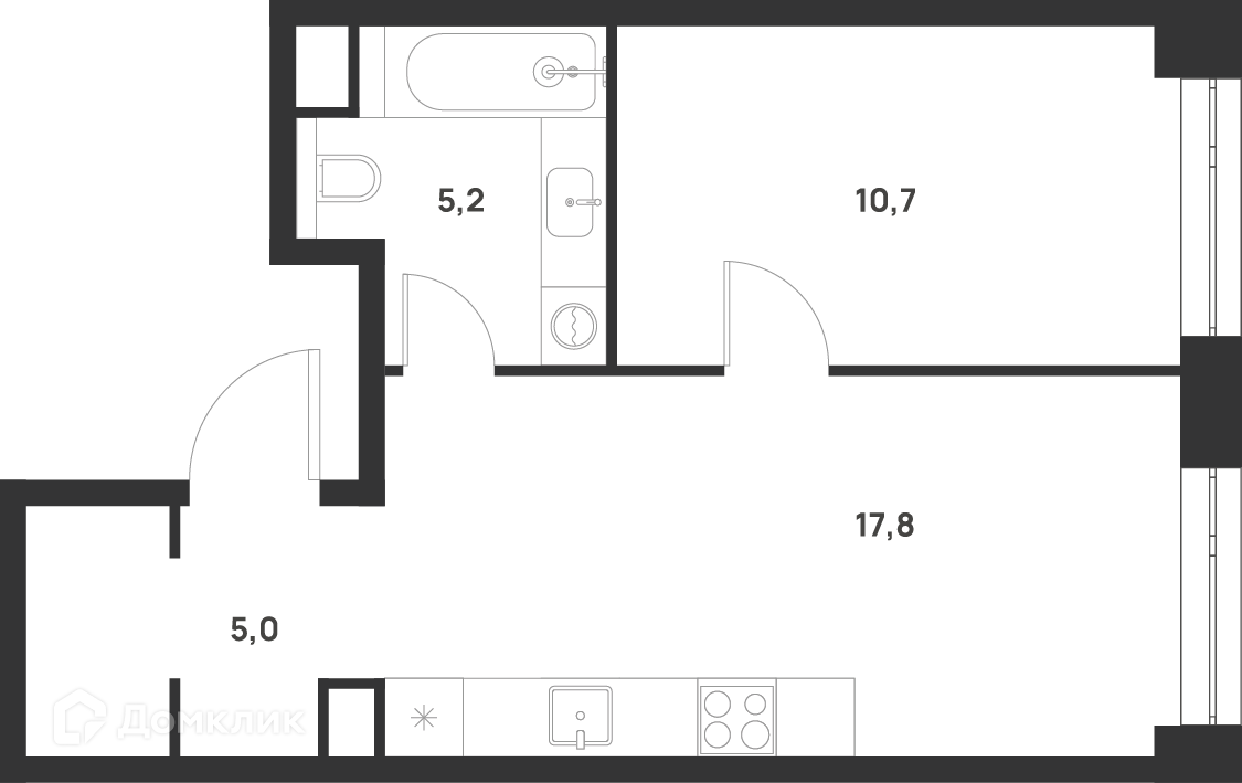 Планировка 2-комн. в ЖК «Войс Тауэрс»