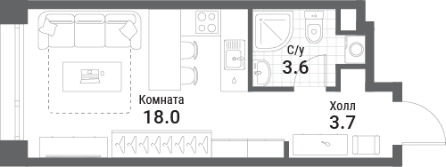 Планировка Студия в ЖК «Нагатино Ай-Лэнд»