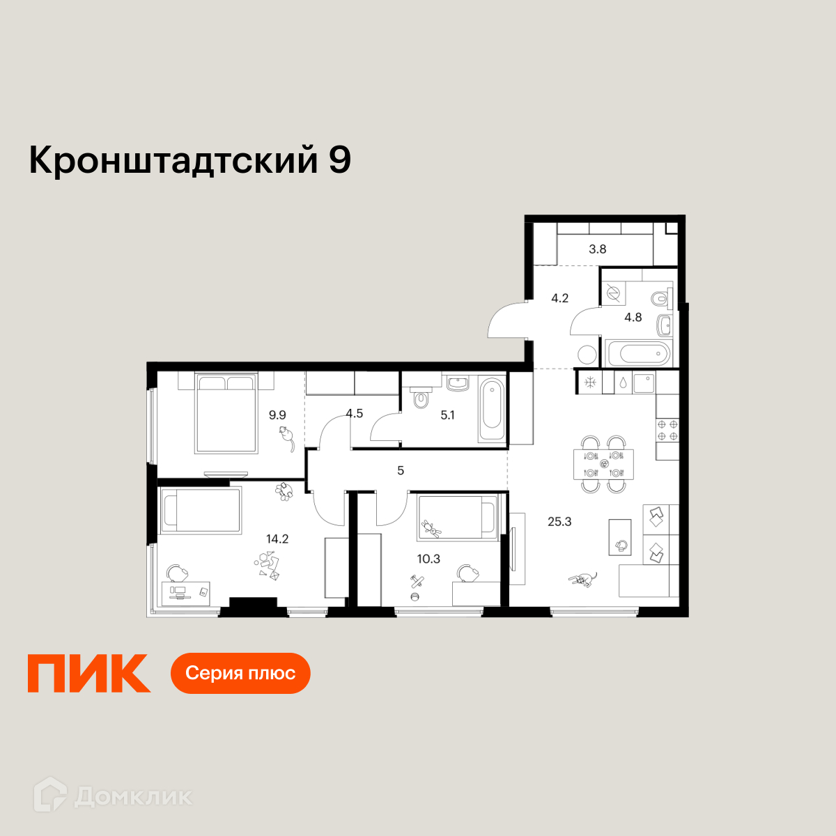 Планировка 3-комн. в ЖК «Кронштадтский 9»