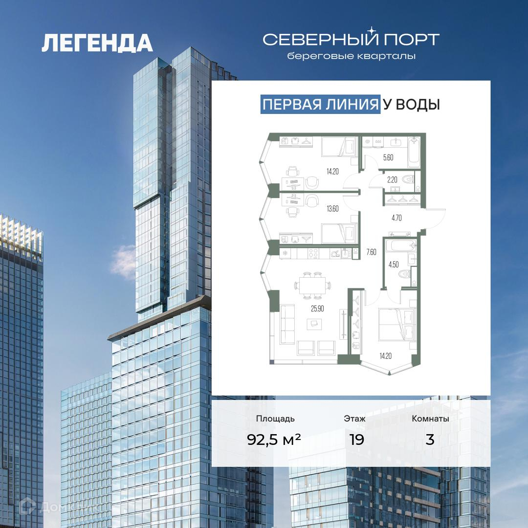 Планировка 3-комн. в ЖК «Северный Порт»