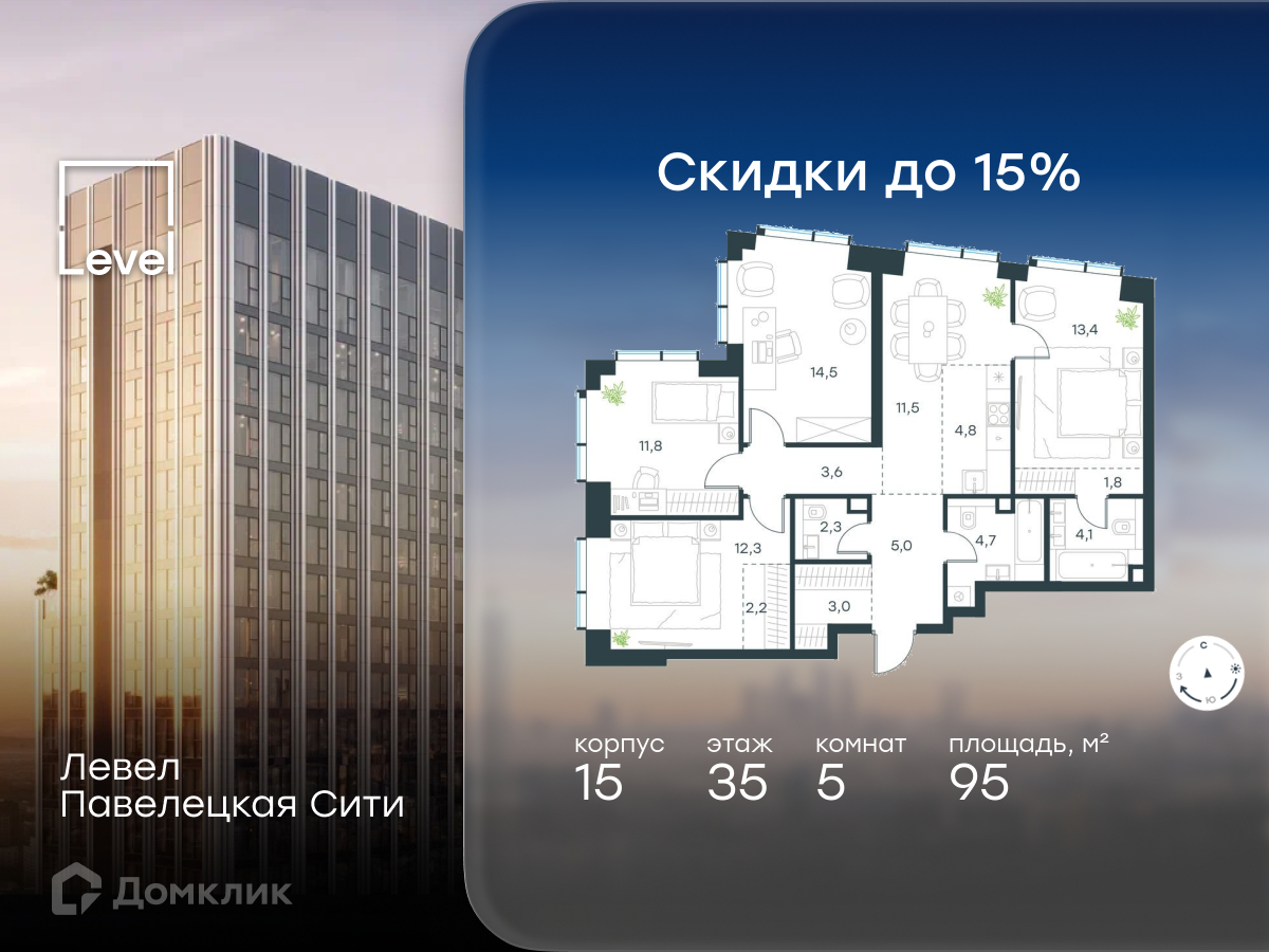 Планировка Пентхаус в ЖК «Левел Павелецкая Сити»
