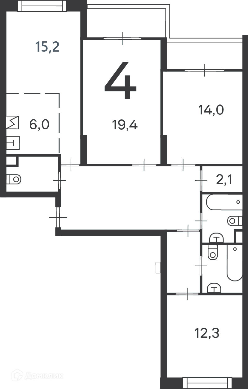 Планировка 4-комн. в ЖК «Клинская ул., д. 2А, к. 7 (Московские кварталы)»