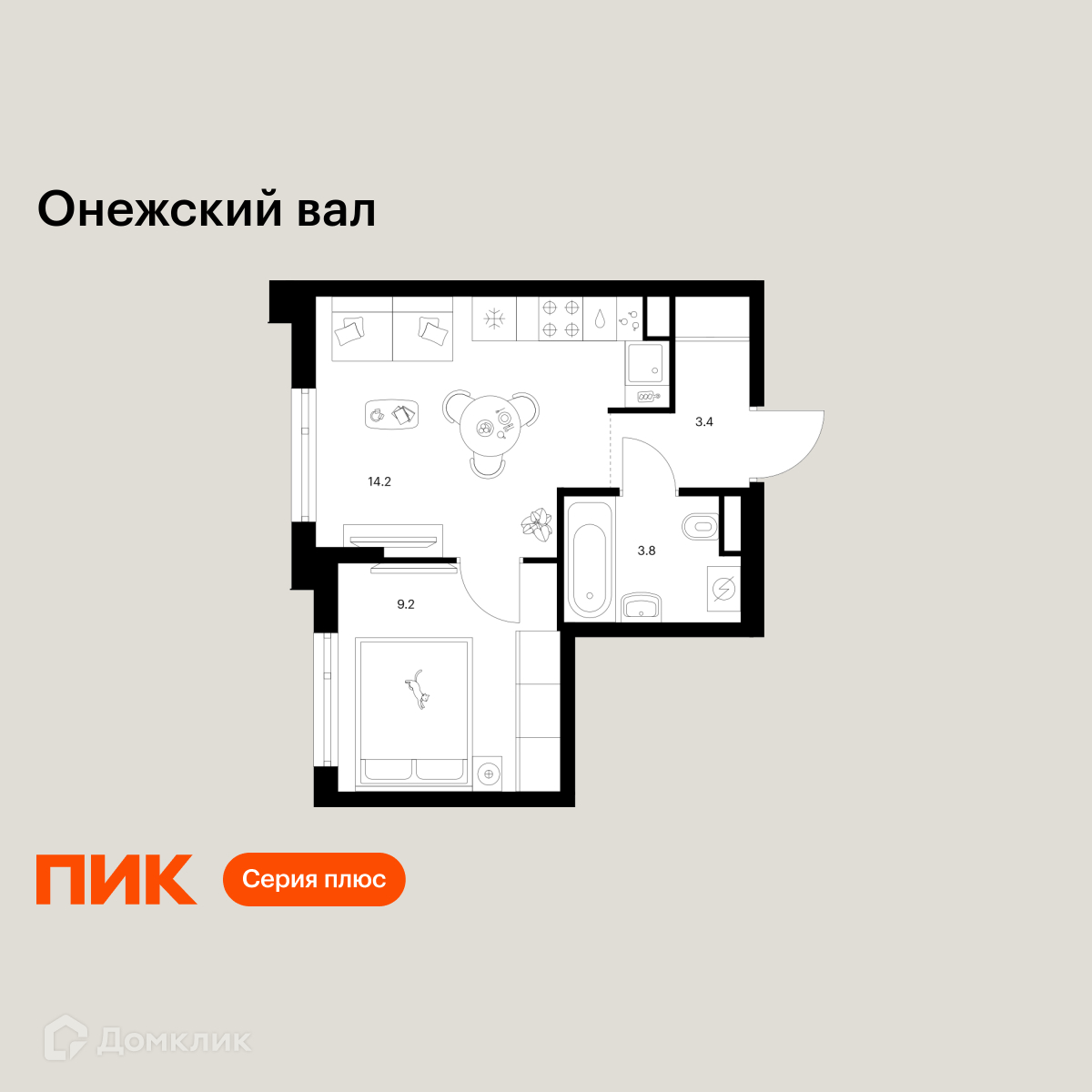 Планировка 1-комн. в ЖК «Онежский вал»