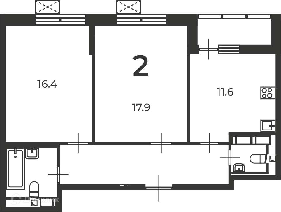 Планировка 2-комн. в ЖК «Полярная 4 к. 1 (Московские кварталы)»