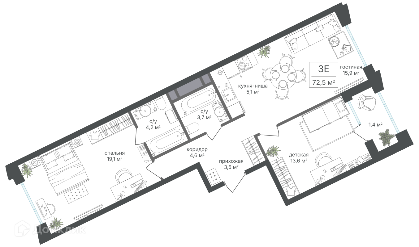 Планировка 3-комн. в ЖК «Михалковский»